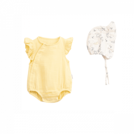 Baby Girl Bodysuit with Bonnet – Light Yellow